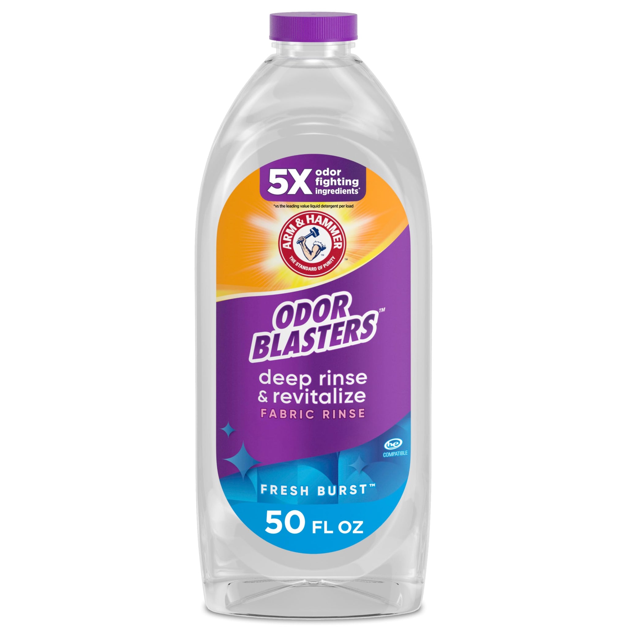 ARM & HAMMER Odor Blasters Deep Rinse and Revitalize Fabric Rinse, Laundry Additive, Eliminates Sweat and Musty Odors, Fresh Burst Scent, 50 fl oz