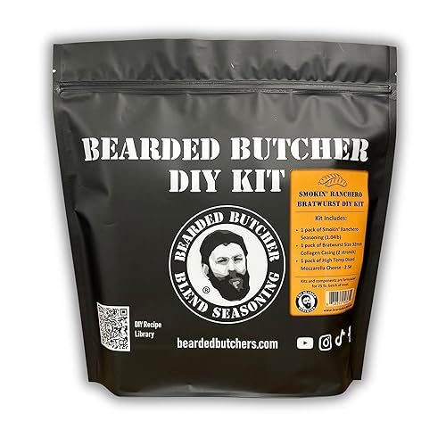 Bearded Butchers Smokin' Ranchero Bratwurst DIY Kit - Make Smoky, Spicy & Creamy Homemade Brats - Includes Smokin' Ranchero Seasoning, Mozzarella