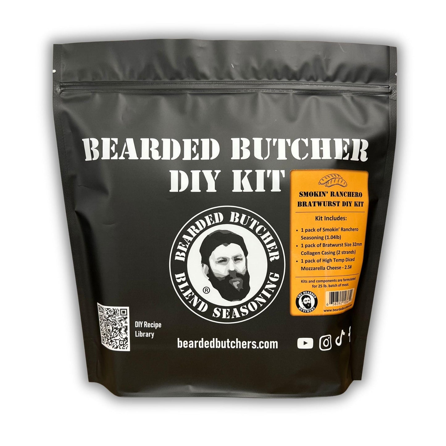 Bearded Butchers Smokin' Ranchero Bratwurst DIY Kit - Make Smoky, Spicy & Creamy Homemade Brats - Includes Smokin' Ranchero Seasoning, Mozzarella