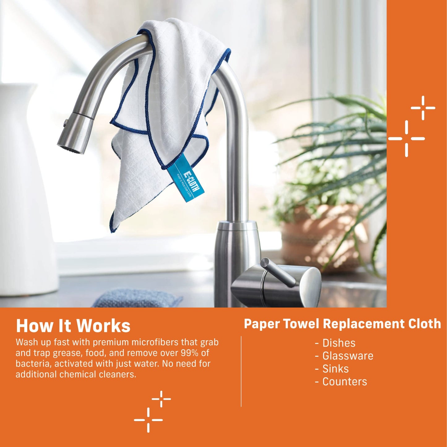 E-Cloth Reusable Paper Towel Replacement Cloth, Premium Microfiber Cleaning Cloths Ideal for Cleaning Up Spills on Countertops, Alternative to Paper