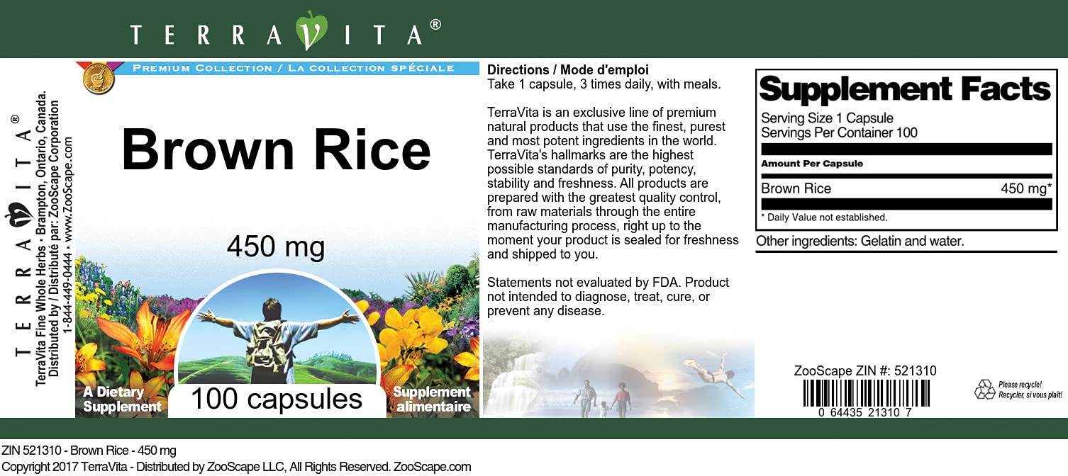 Brown Rice - 450 mg (100 Capsules, ZIN: 521310)