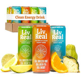 LivReal Clean Energy Drink - Organic Green Tea Caffeine 125mg + L-Theanine 100mg - Real Fruit, No Sweeteners or Flavorings - Vitamin C & B Complex