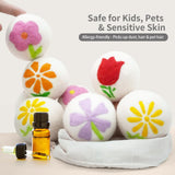 Wool Dryer Balls 6-Pack XL - Unique Petal Embroidery, Natural Reusable Laundry Fabric Softener, Reduces Wrinkles & Drying Time, Hypoallergenic