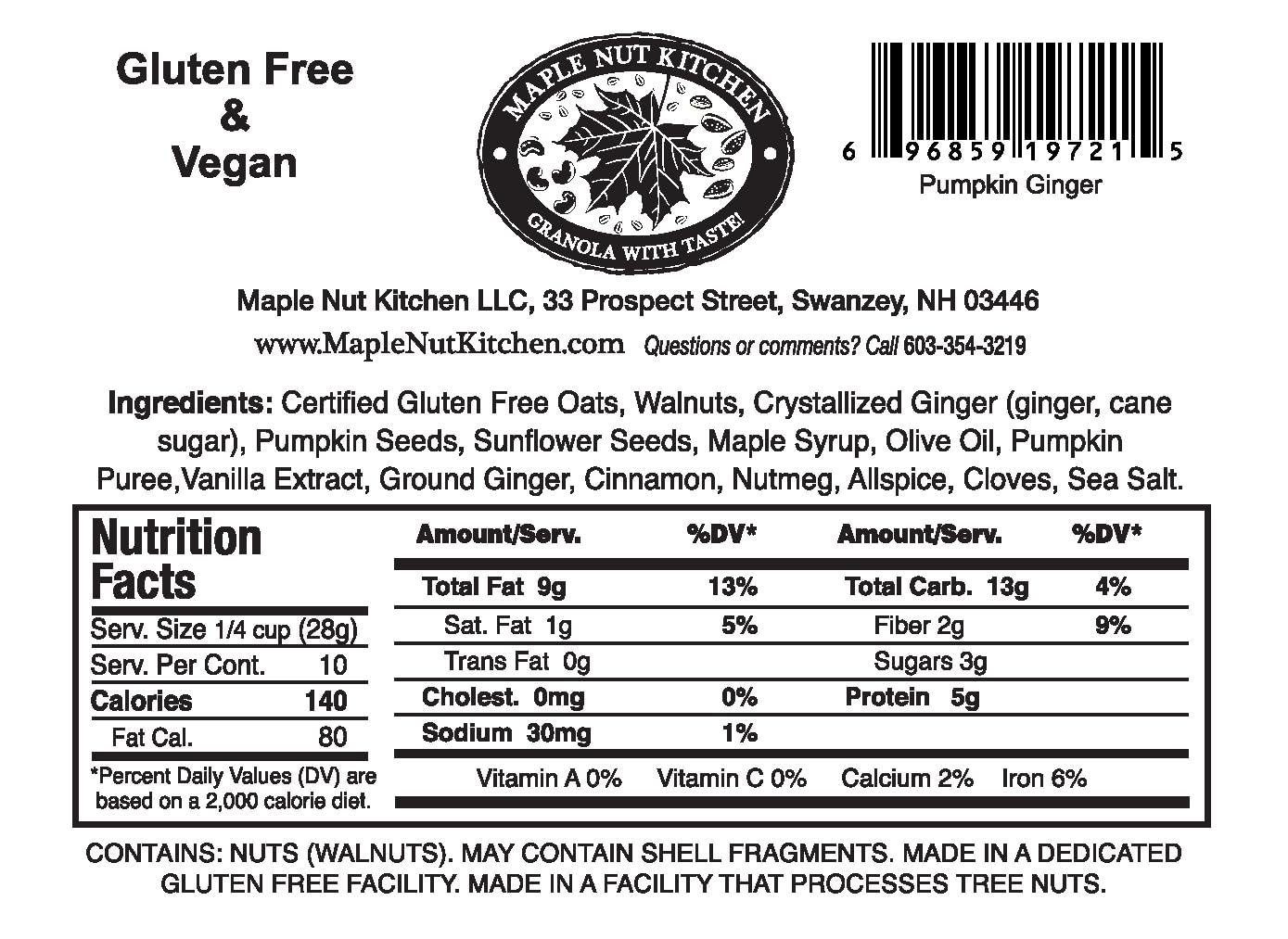 Maple Nut Kitchen Pumpkin Gingerbread 10 oz - Delicious Pumpkin, Ginger & Spice artisanal granola mix | Perfect Breakfast Treat