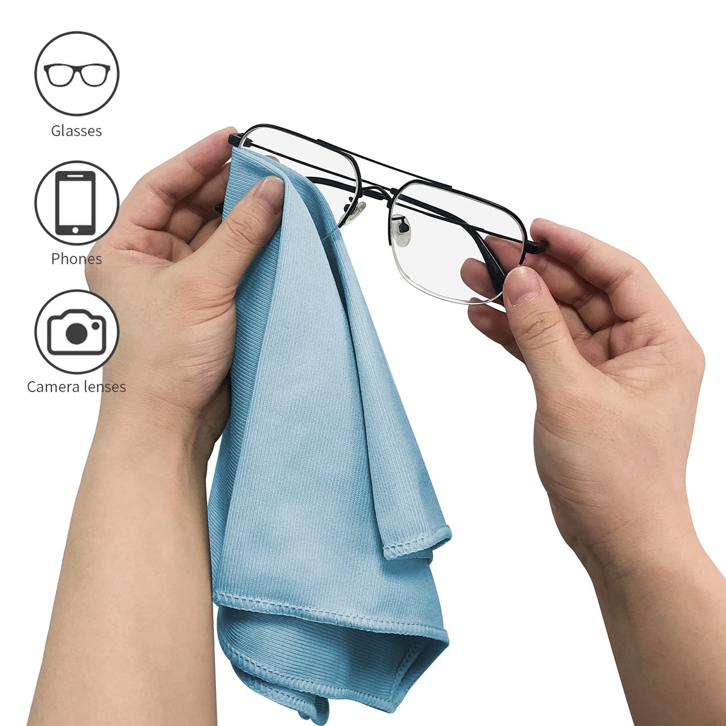 Puomue 6 Pack Microfiber Glass Cleaning Cloth, 16 Inch X 16 Inch, Lint Free Quickly Clean Window, Glasses, Windshields, Mirrors, and Stainless Steel
