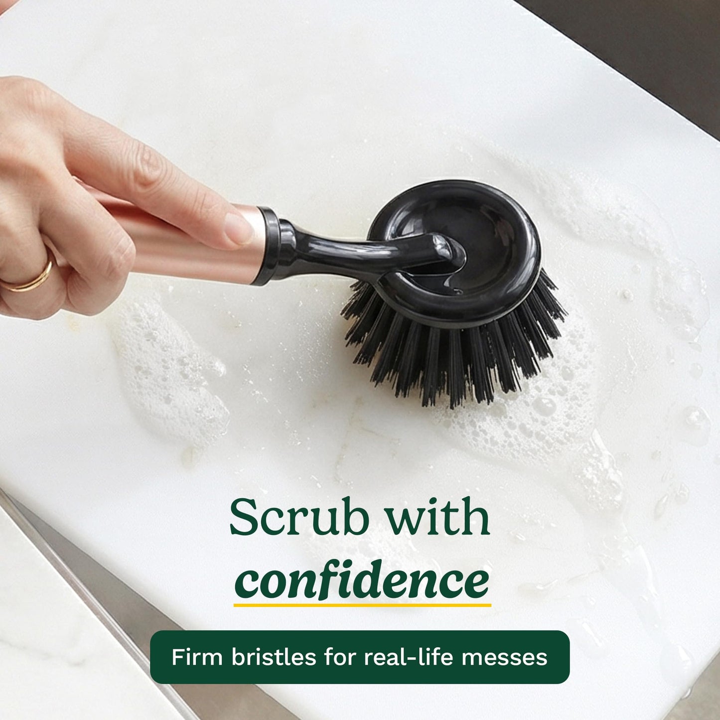 Cuisinart Dish Brush with Handle 2 Pack - Kitchen Scrub Brush for Dishes, Pots & Pans, Non-Scratch Dish Scrubber, Firm Bristles for Sink & Cookware