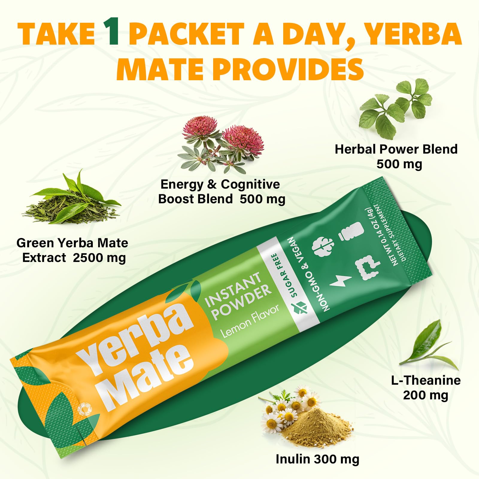 Yerba Mate, 10 in 1 Yerba Mate Tea Instant Powder - Natural Energy Drink Alternative to Coffee - No Sugar Content, Clean Energy with No Crash, Stay
