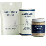 Jacobsen Salt Co. Variety Pack - Coarse, Non-Iodized Made in USA, Non-GMO, Steak Seasoning, Gourmet, Real Salt Flakes - Pure Kosher, Flake & Black