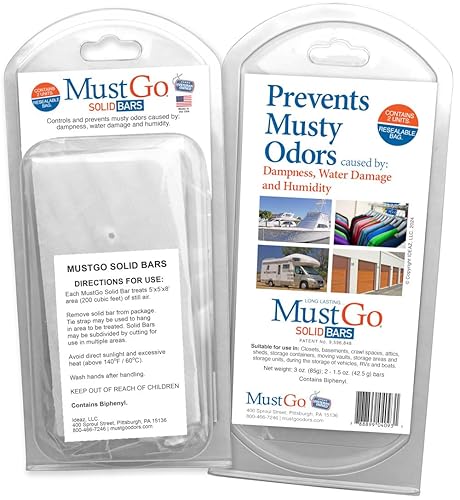 MustGo Solid Bars - Controls, Removes and Prevents Musty Odors in Closets, Basements, Attics, Sheds and Storage Units - Unscented (2 Pack)