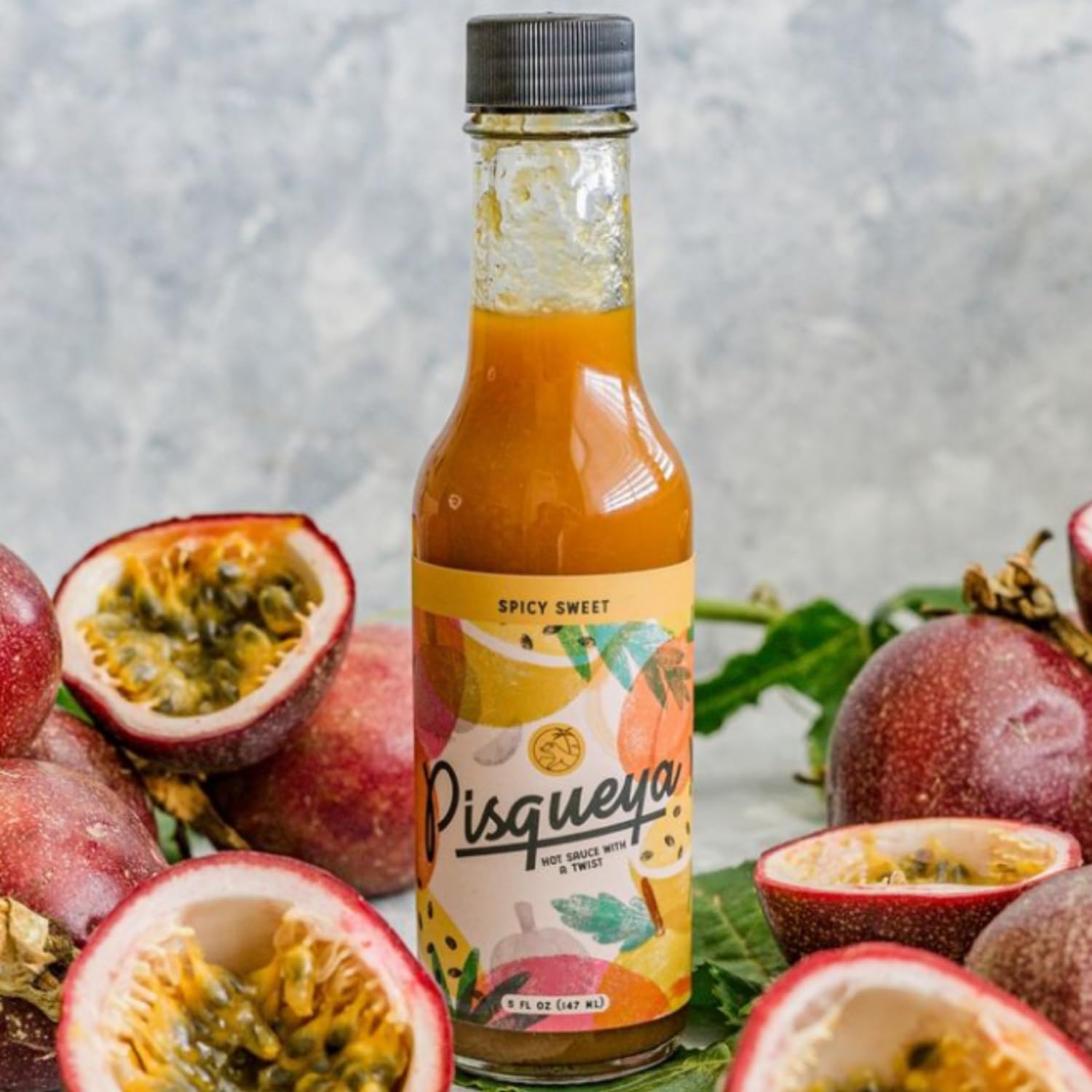 Spicy Sweet Passion Fruit by Pisqueya, Mild Heat Hot Sauce With Flavors of Passion Fruit, Chili Peppers & Garlic, Made With All Natural Ingredients, 5