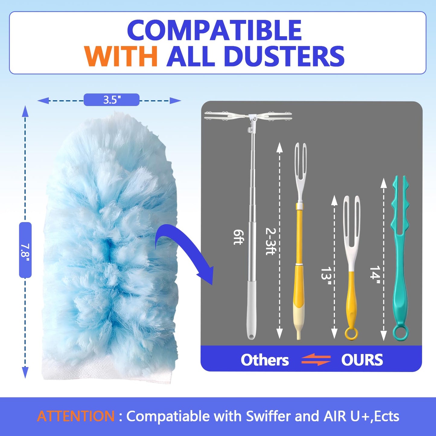 EKACO Heavy Duty Duster Refills for Swiffer Duster (60 Count) | 360° Unscented Disposable Multisurface Dusters with 1 Handle- for Home, Blinds, Fans