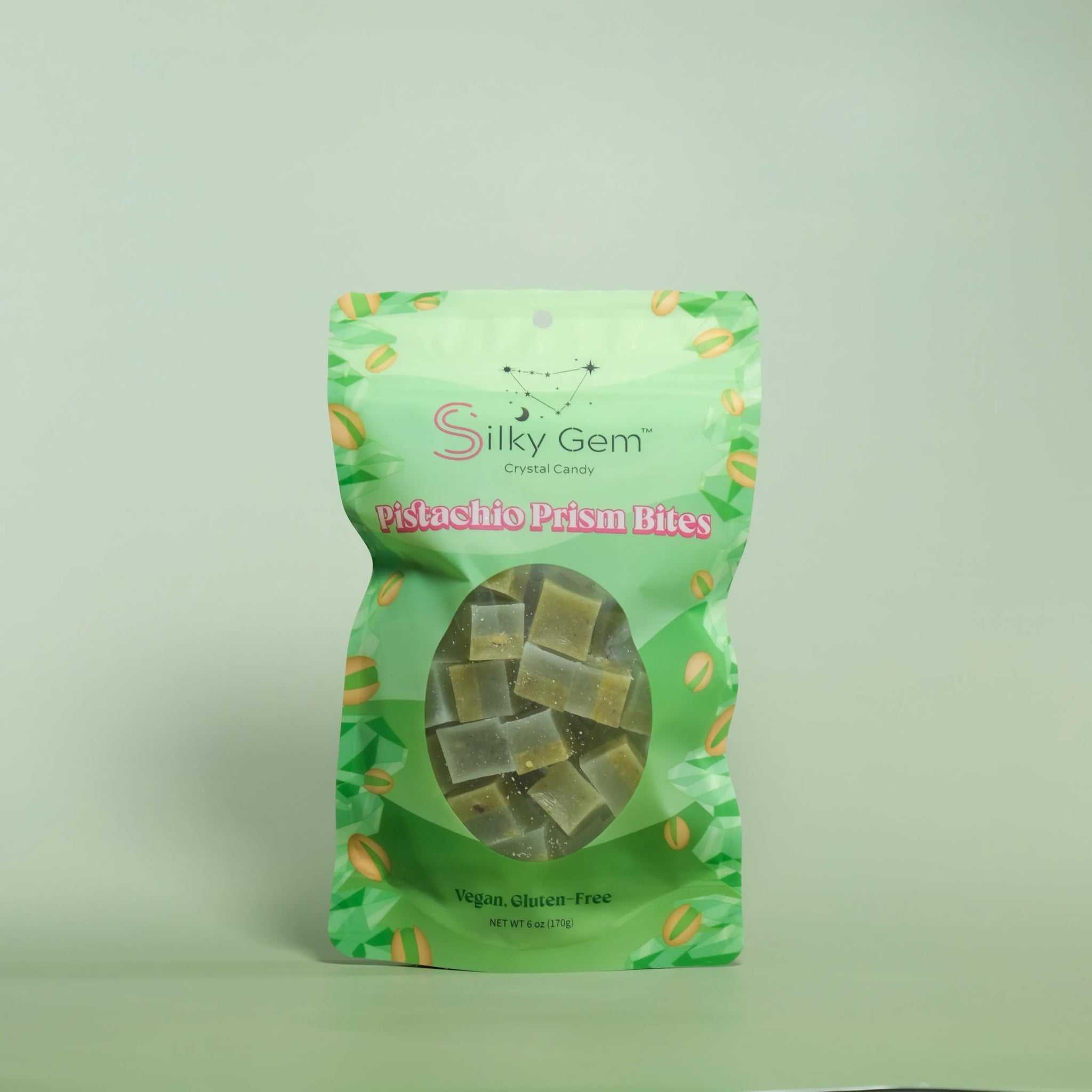 Silky Gem® Pistachio Bites Crystal Candy with Real Pistachios, Pistachio Flavor, 6oz, Contains Nuts, Resealable Pouch