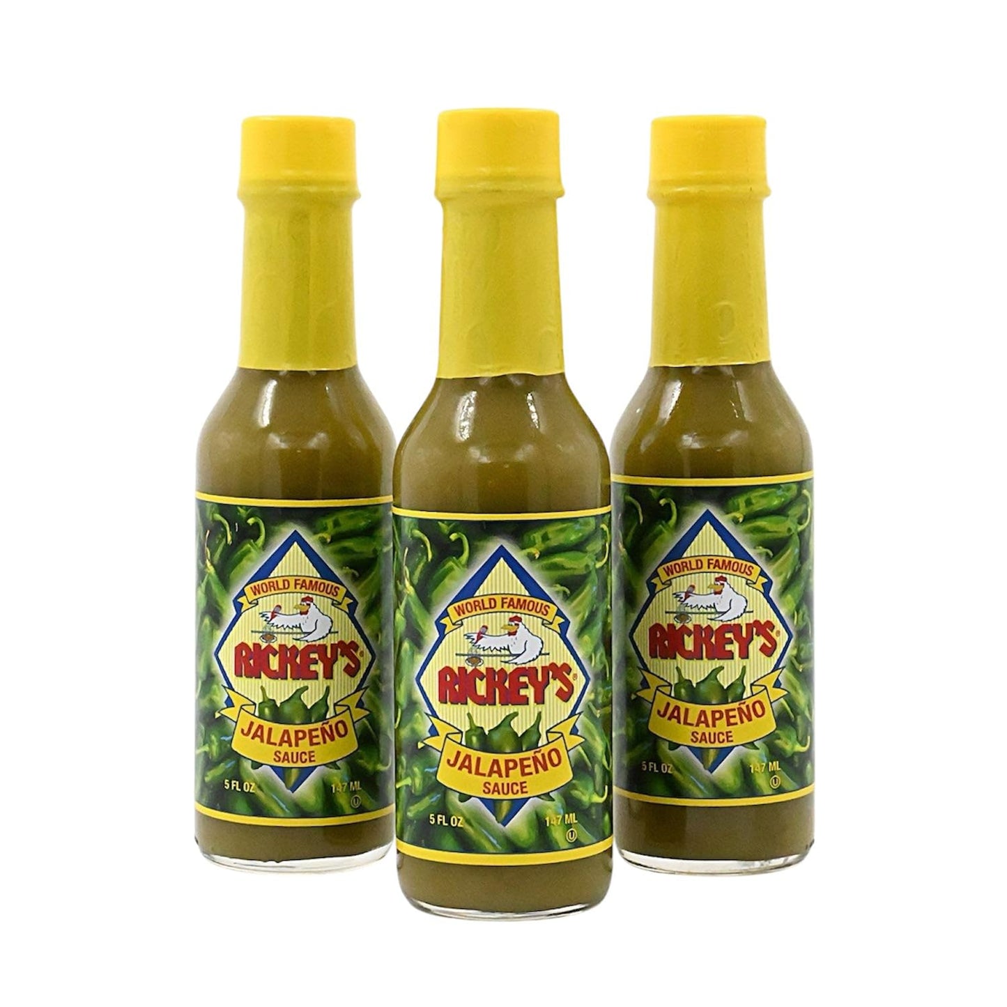 RICKEY'S World Famous Jalapeño Sauce, Gourmet Hot Sauce with Aged Jalapeño Peppers, Distilled Vinegar, Salt, Unique Flavor Experience, in a Bottle, 5