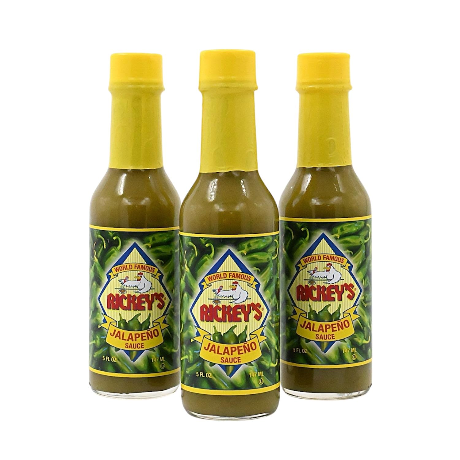 RICKEY'S World Famous Jalapeño Sauce, Gourmet Hot Sauce with Aged Jalapeño Peppers, Distilled Vinegar, Salt, Unique Flavor Experience, in a Bottle, 5