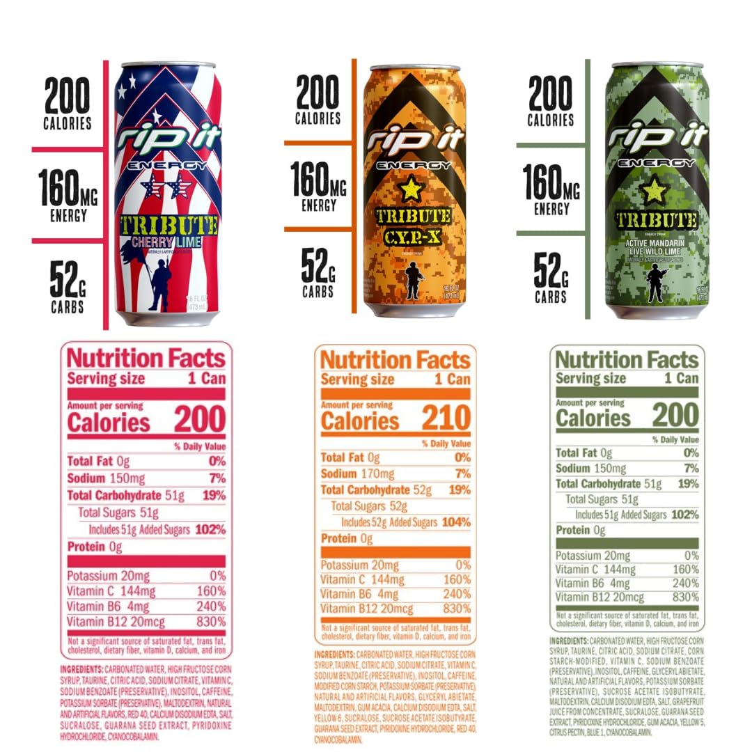 Rip It Energy Drink Variety Pack - 12 Cans of 16 fl oz Each - Assorted Flavors for an Energy Rush - with Snacktix Coaster Included (TRIBUTE)