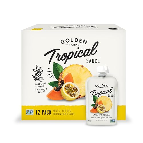 Golden Farms Tropical Pouches, Low Ingredient Healthy Snacks (Pack of 12), 100% Pure Fruit, No Added Sugar, Vegan, Gluten-Free, Kosher, Non-GMO