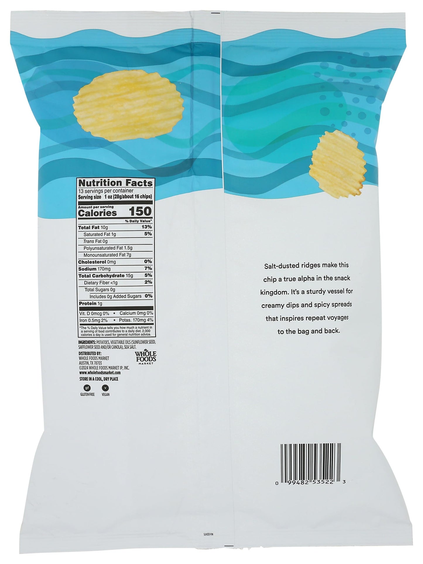 365 By Whole Foods Market, Potato Chips Rippled Sea Salt - Party Size, 13 Ounce
