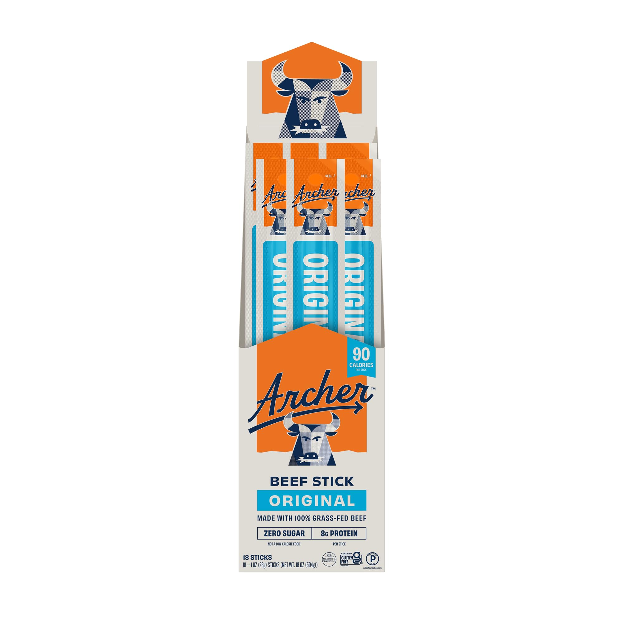 Archer Jerky Beef Jerky Sticks - Grass Fed Beef Snack, Individually Wrapped for Adults & Kids, Bulk Snack Packs, Gluten Free, Paleo, Keto - 1 oz Meat