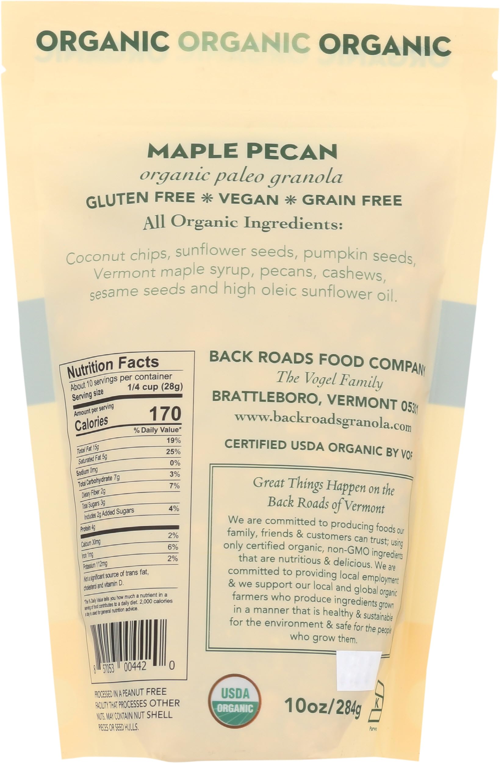 Back Roads, Granola Maple Pecan Organic, 10 Ounce