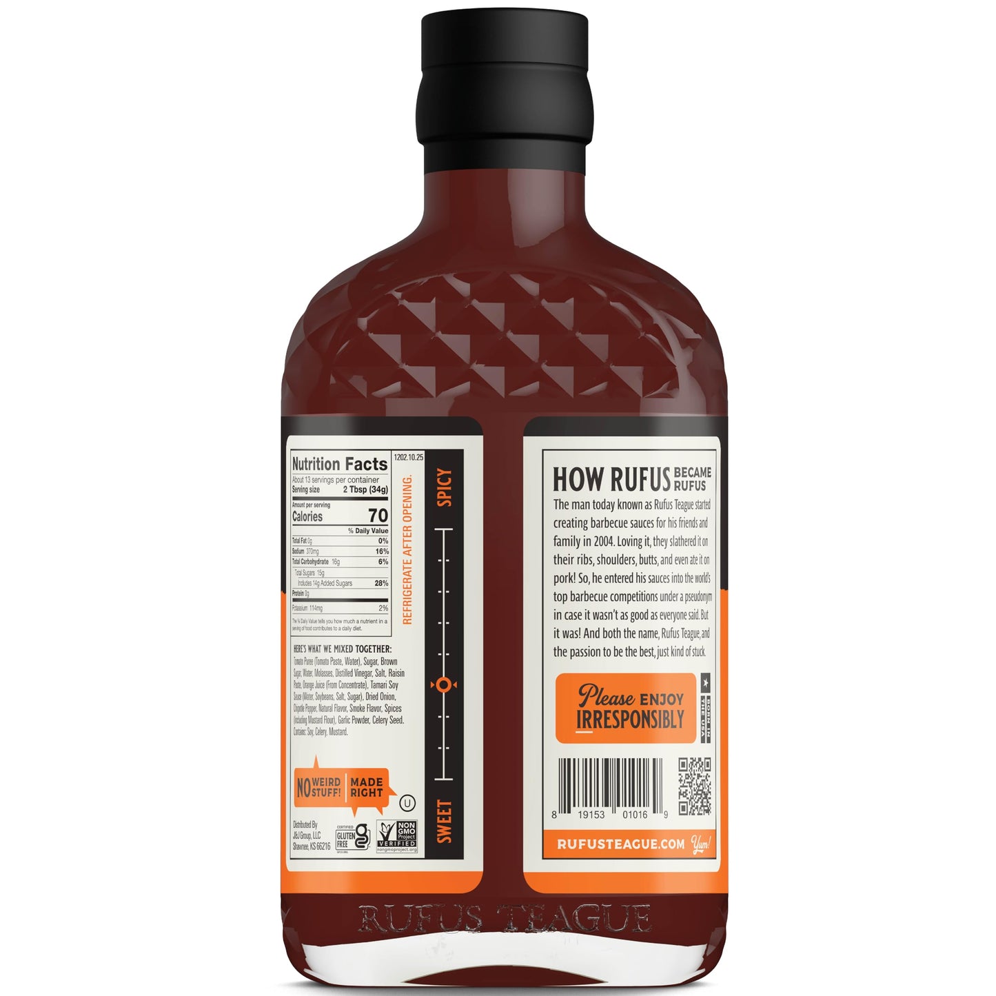 Rufus Teague Touch O' Heat BBQ Sauce, Gluten-Free, 15.25 oz, 2-Pack