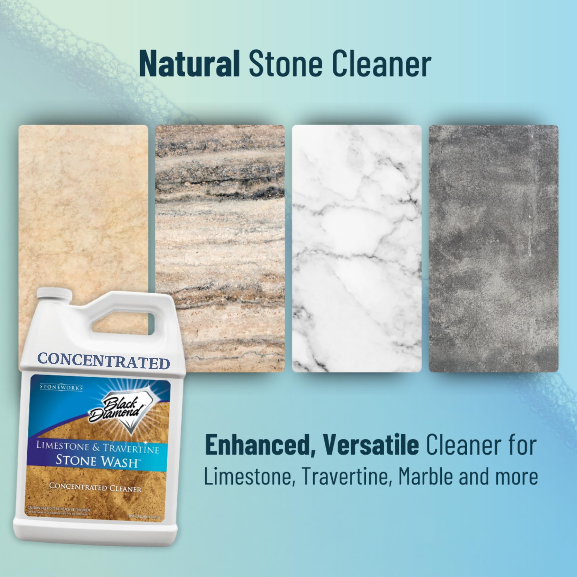 Black Diamond Stoneworks Natural Stone Cleaner - Limestone, Slate & Travertine Cleaner - Natural Stone Shower Cleaner for Marble - Concentrated PH