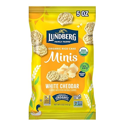 Lundberg Organic White Cheddar Rice Cake Minis, 5 Ounce, Gluten-Free, USDA Certified Organic, Non-GMO Verified, Whole Grain Brown Rice