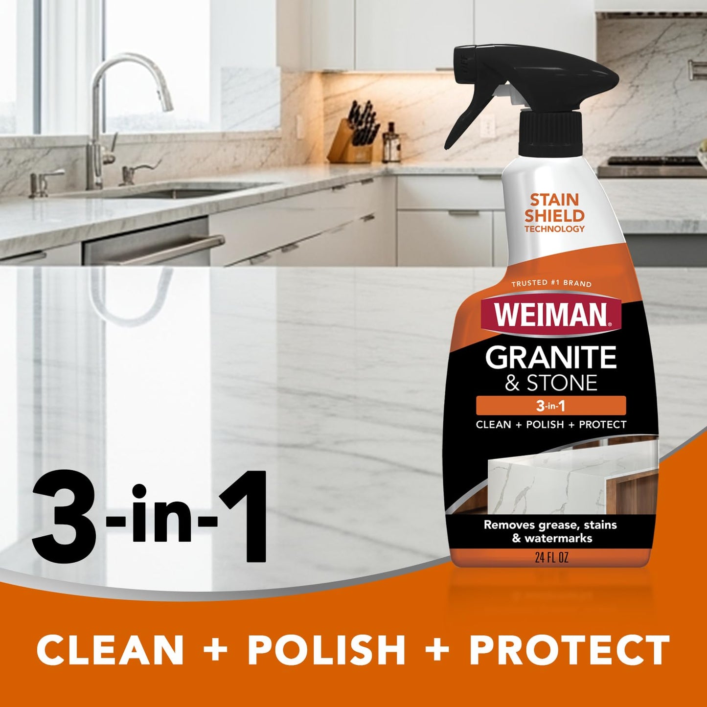 Weiman Stone & Granite Countertop Cleaner and Sealer Kit - Clean, Polish & Protect Natural Stone & Granite Sealer - Streak-Free - Safe for Granite