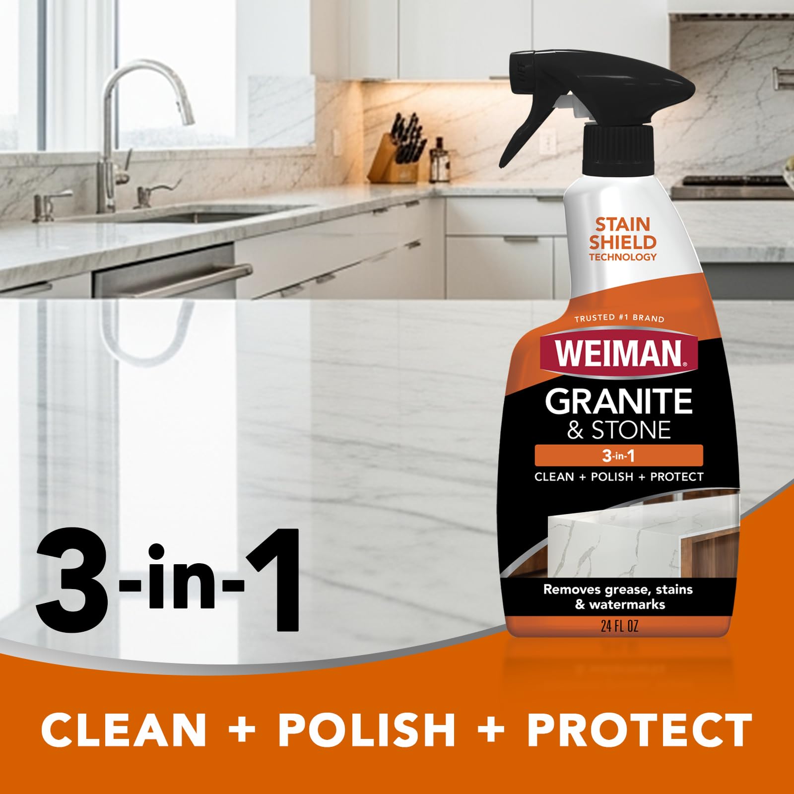 Weiman Stone & Granite Countertop Cleaner and Sealer Kit - Clean, Polish & Protect Natural Stone & Granite Sealer - Streak-Free - Safe for Granite