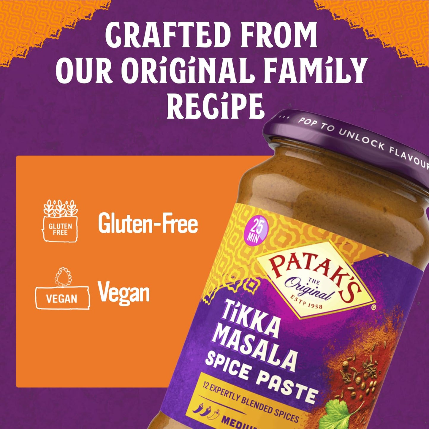 Patak’s Tikka Masala Spice Paste - Medium Indian Curry Paste w/a Blend of Freshly Ground Spices - Vegan & Gluten-Free - Flavorful Tikka Masala Curry