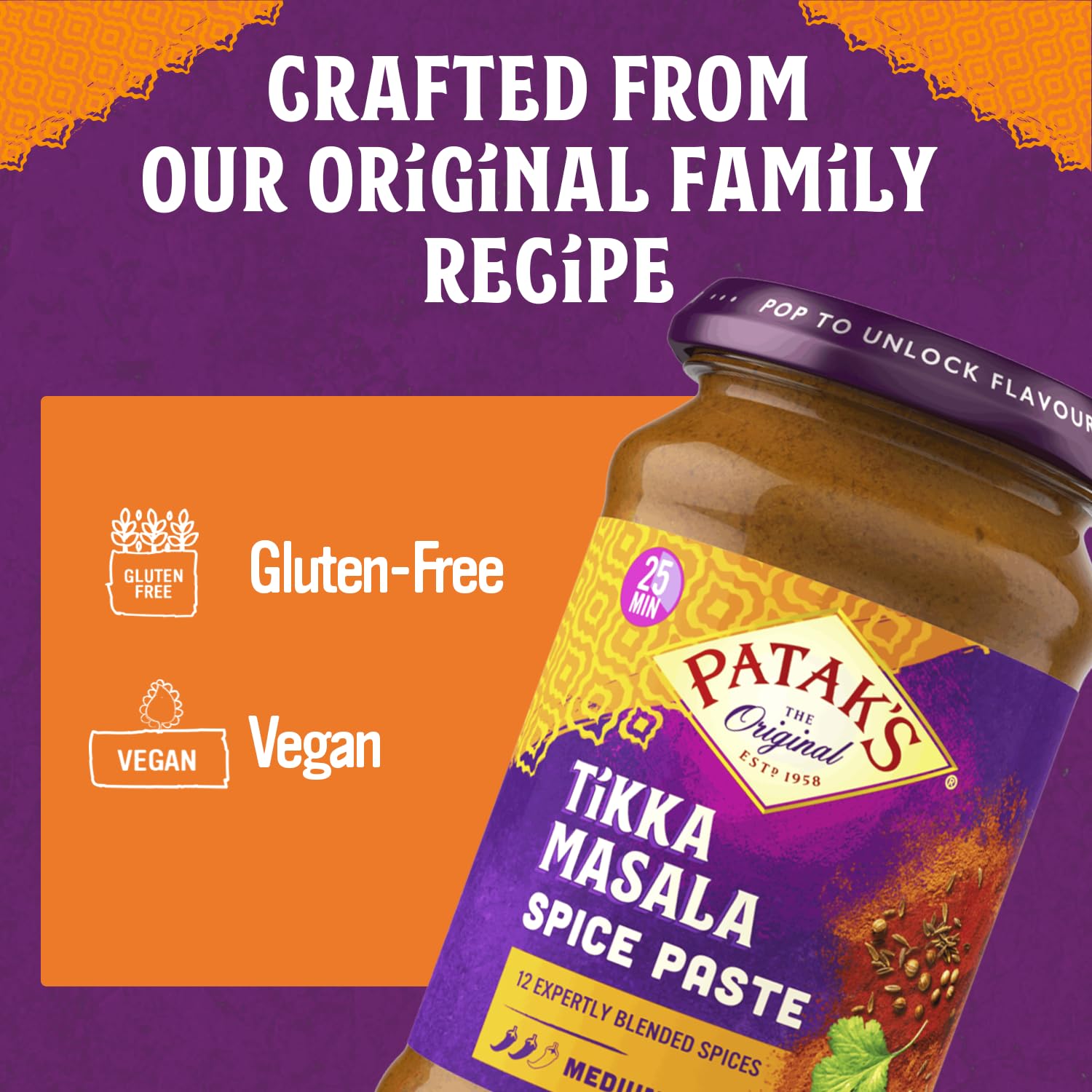 Patak’s Tikka Masala Spice Paste - Medium Indian Curry Paste w/a Blend of Freshly Ground Spices - Vegan & Gluten-Free - Flavorful Tikka Masala Curry