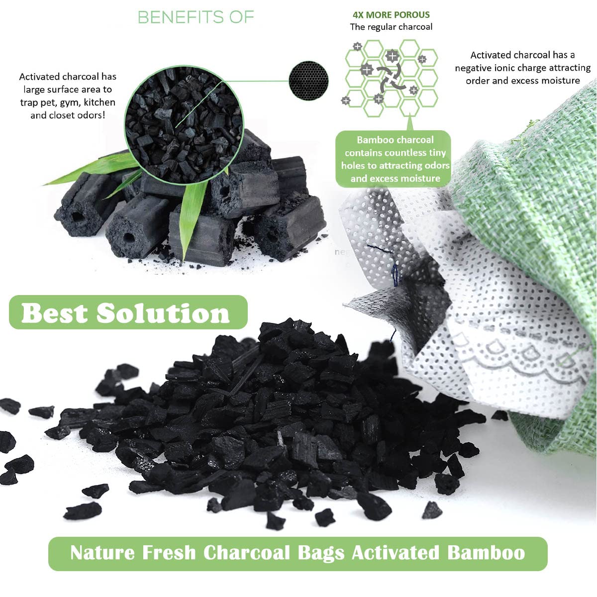 Charcoal Bamboo Bags nature fresh charcoal bags Activated Charcoal Odor Absorber Eliminator Bag (8, Green, Brown, Orange, Blue)