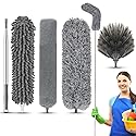 5PCS Microfiber Feather Duster,Extendable Cobweb Duster with 100 Inches Stainless Steel Reusable Bendable Washable Ceiling Fan Cleaner