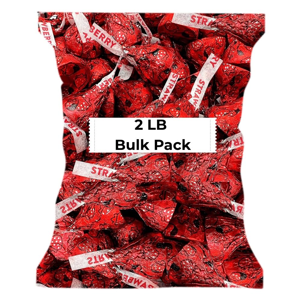 Candykrave Hershey'ss Kisses Strawberry Milk Chocolate candy - (2LB 180 pcs) - Bulk chocolate Silver Foil Candy variety pack - Delicious Treats