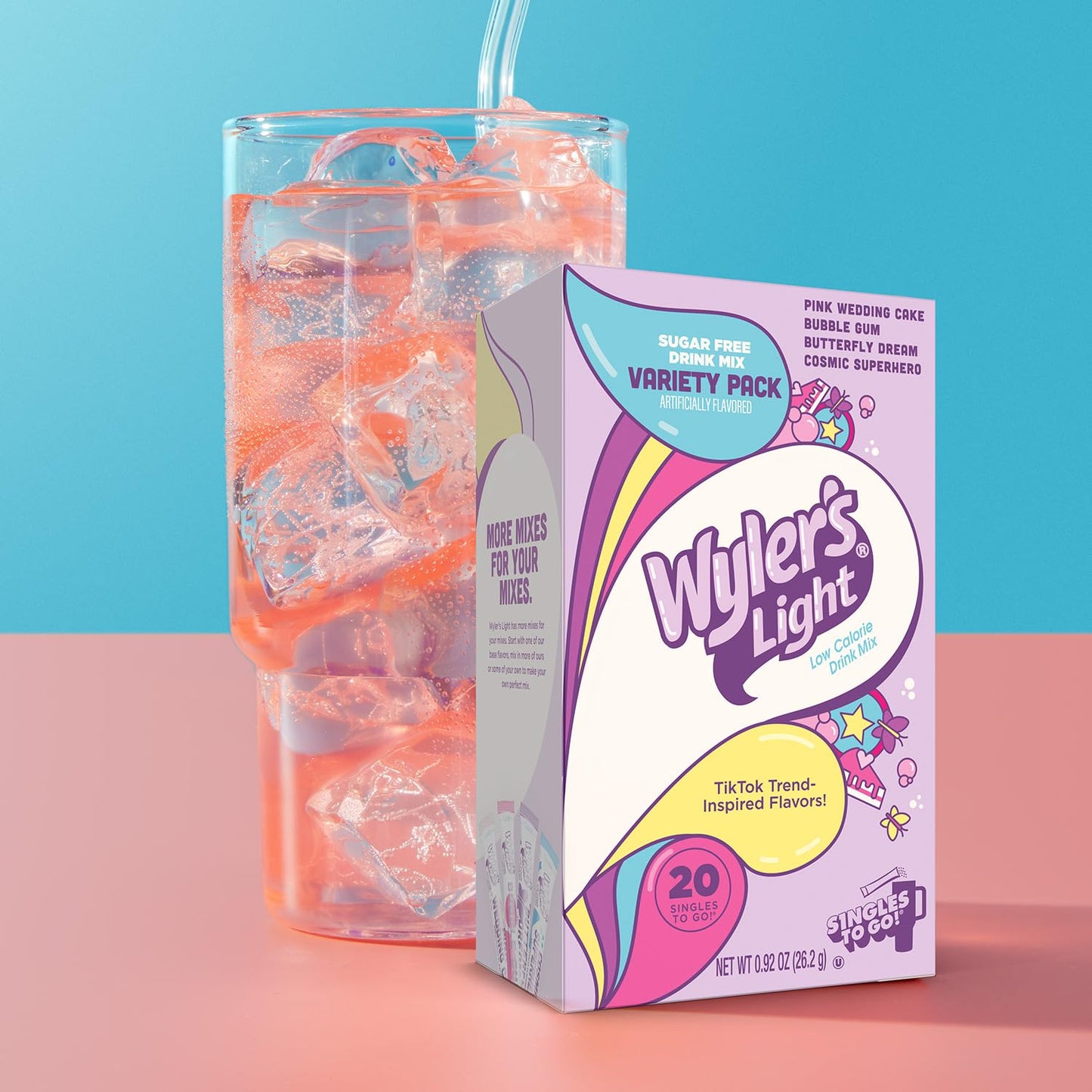 Wyler's Light Singles to Go Powder Packets, Variety Pack, Watertok Fun Flavors, Pink Wedding Cake, Bubble Gum,Butterfly Dream,Cosmic Superhero,Sugar