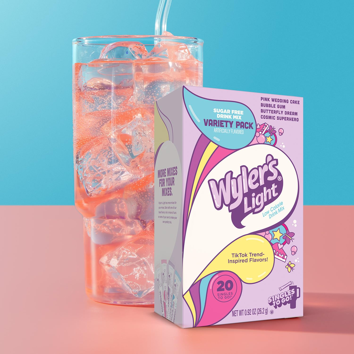 Wyler's Light Singles to Go Powder Packets, Variety Pack, Watertok Fun Flavors, Pink Wedding Cake, Bubble Gum,Butterfly Dream,Cosmic Superhero,Sugar