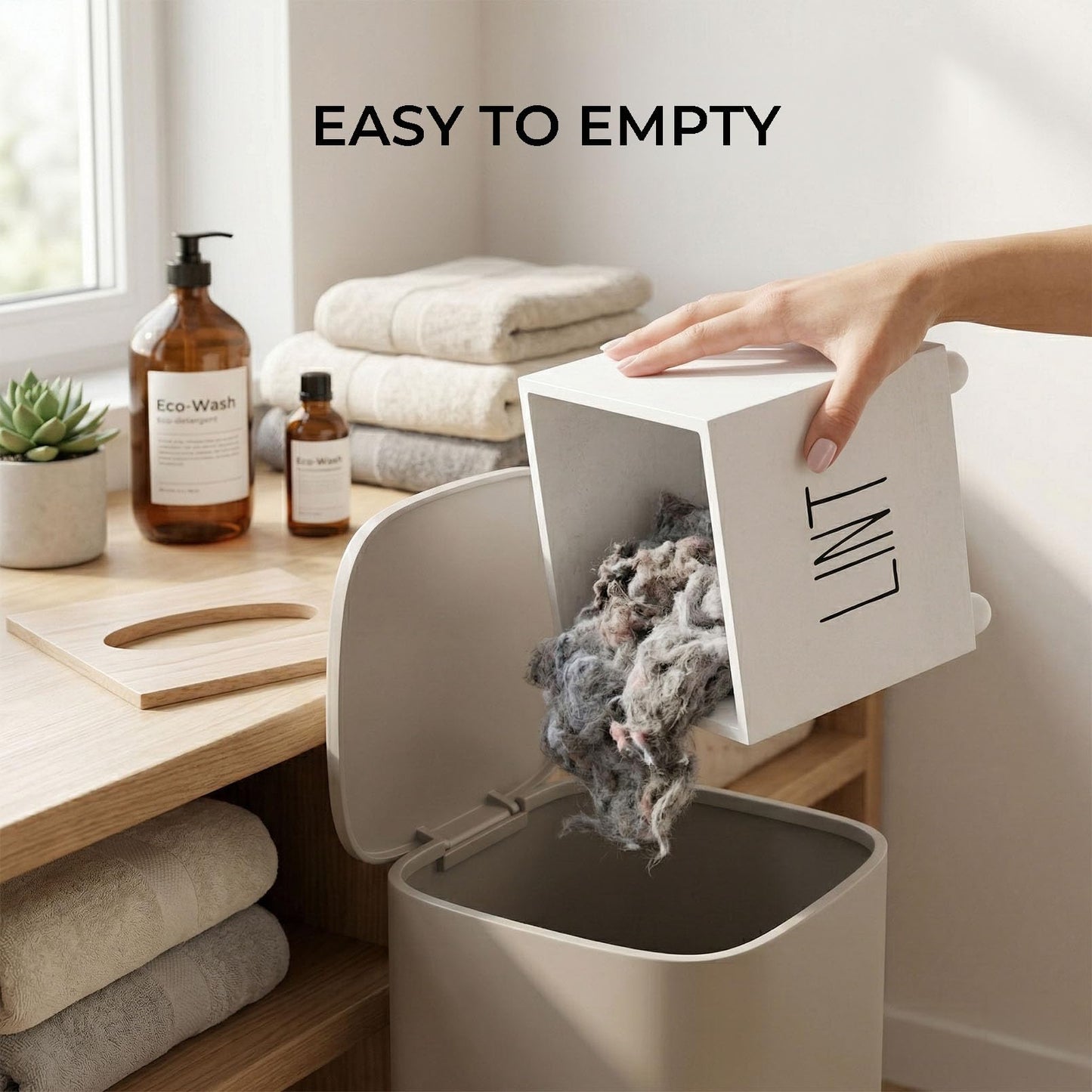 CHONIC Lint Bin for Laundry Room, Farmhouse Lint Box, Wooden Lint Holder with Lid, Lint Container for Laundry Room Decor, Dryer Lint Trash Can