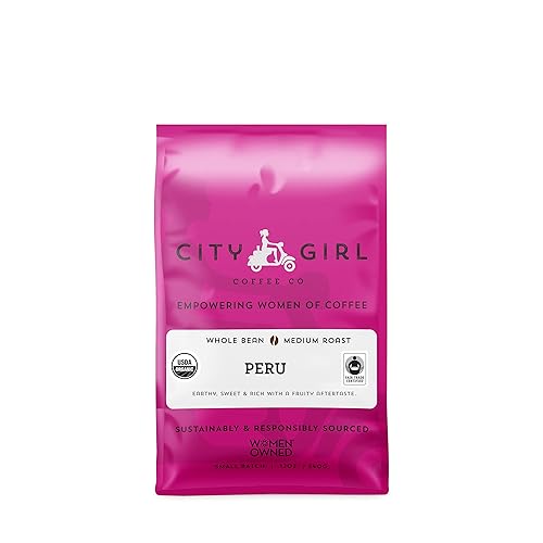 City Girl Coffee Organic Peru Medium Roast, Whole Bean, Fair Trade Single Origin, 12 oz Resealable Bag