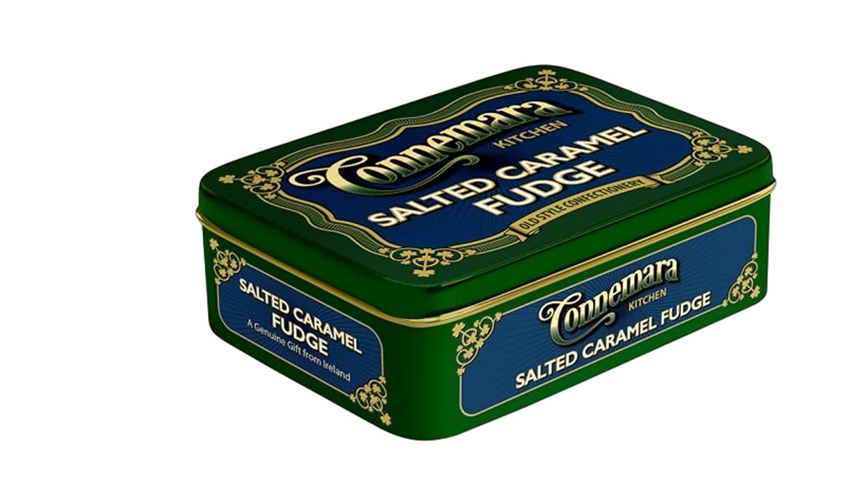JC Walsh and Sons Irish Salted Caramel Fudge Tin - Connemara Kitchen Gift (5.51" x 3.93" x 1.96")