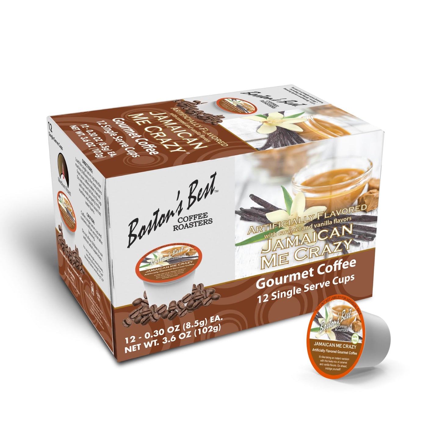 Boston’s Best - Jamaican Me Crazy Flavored Medium Roast Gourmet Coffee, Compatible with Keurig - 1 Count (12 Single Serve Cups)
