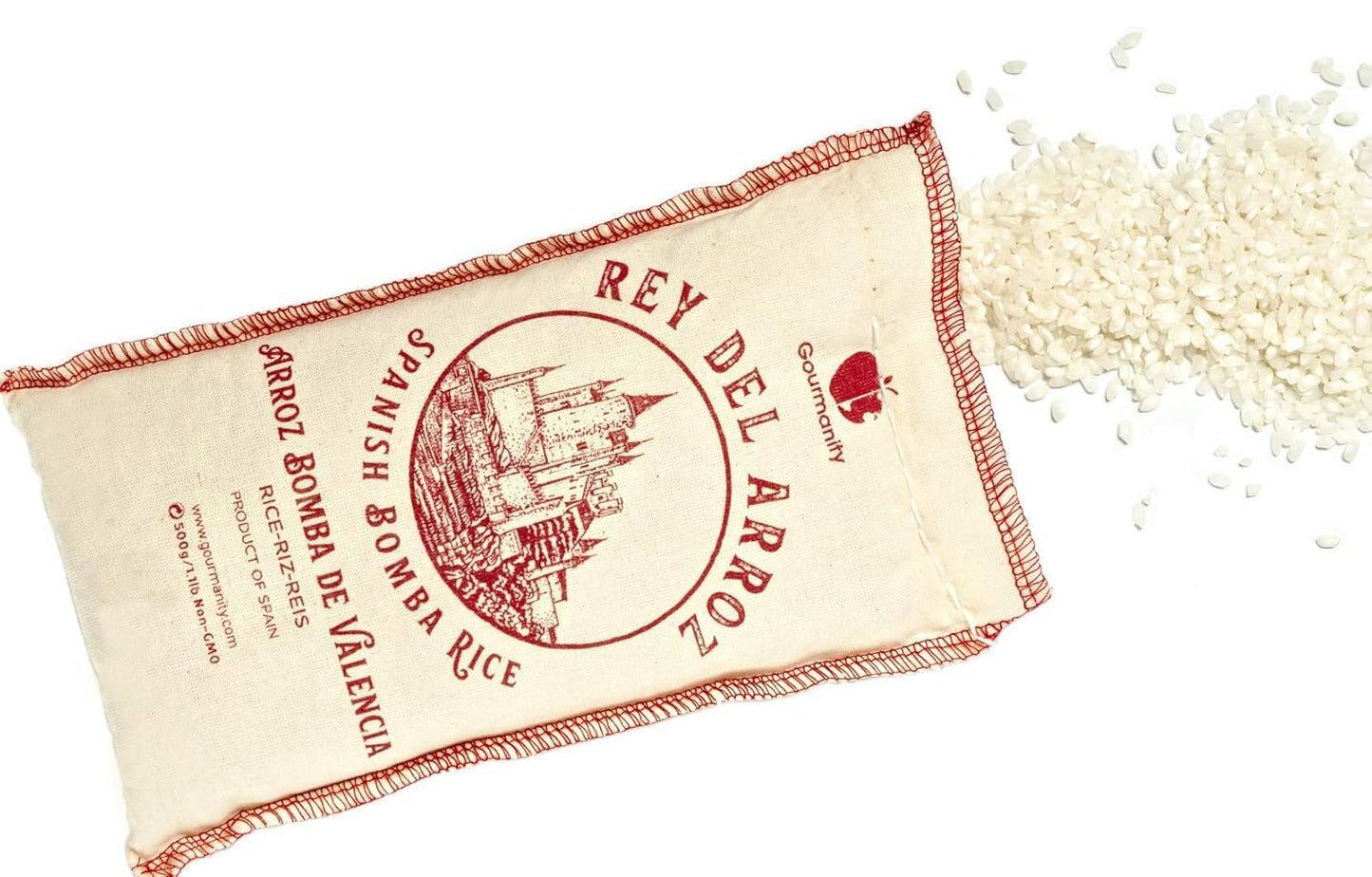 Gourmanity 1.1lb/500g Spanish Bomba Rice for Paella, Rey del Arroz Authentic Spanish Bomba Rice from Spain [1.1 Pound]