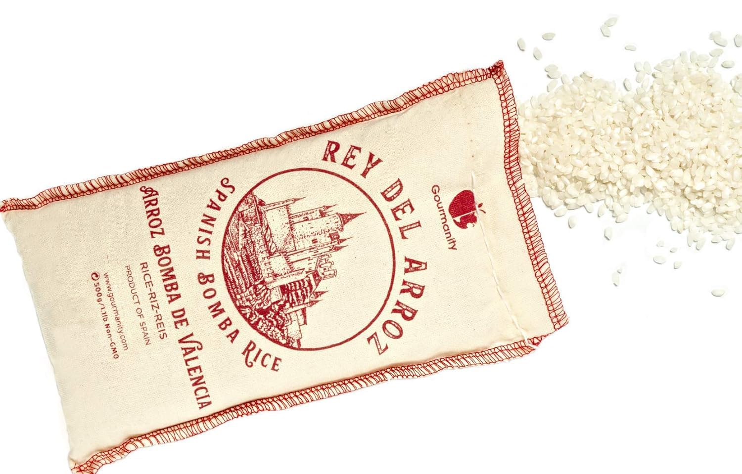 Gourmanity 1.1lb/500g Spanish Bomba Rice for Paella, Rey del Arroz Authentic Spanish Bomba Rice from Spain [1.1 Pound]