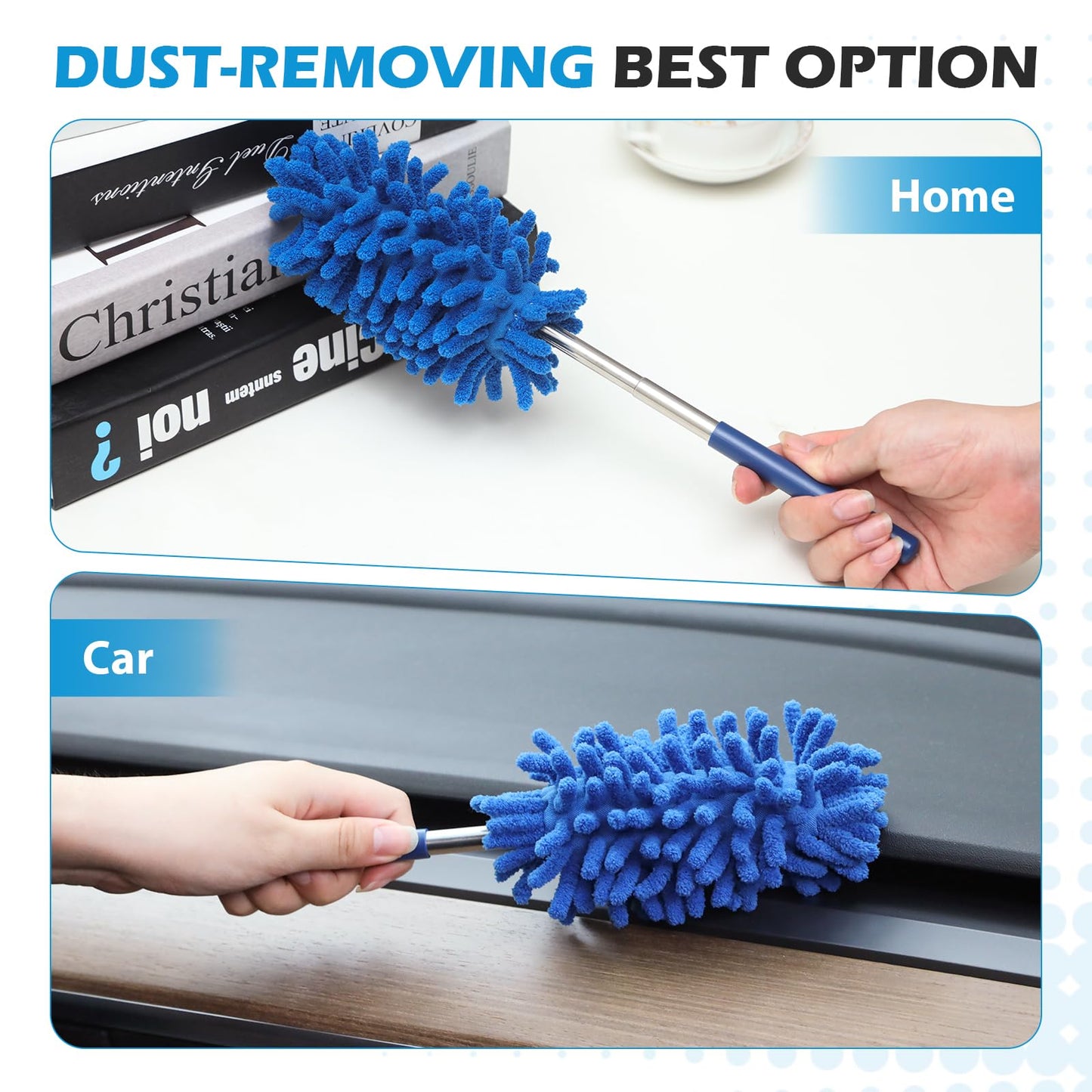 ZZ LAZYCOTTAGE 12 Pack Microfiber Dusters for Cleaning, High Duster with Extension Pole, Long Handled Feather Dusters, Household Cleaning Supplies