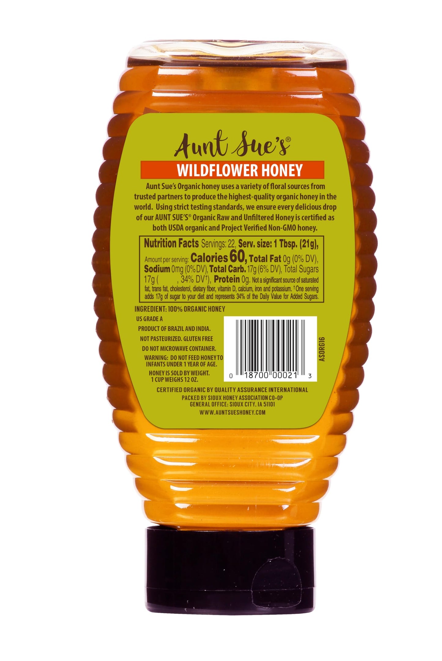 Aunt Sue’s Raw & Unfiltered Organic Honey, Light Amber, USDA Organic, 16 Ounce (Pack of 1)