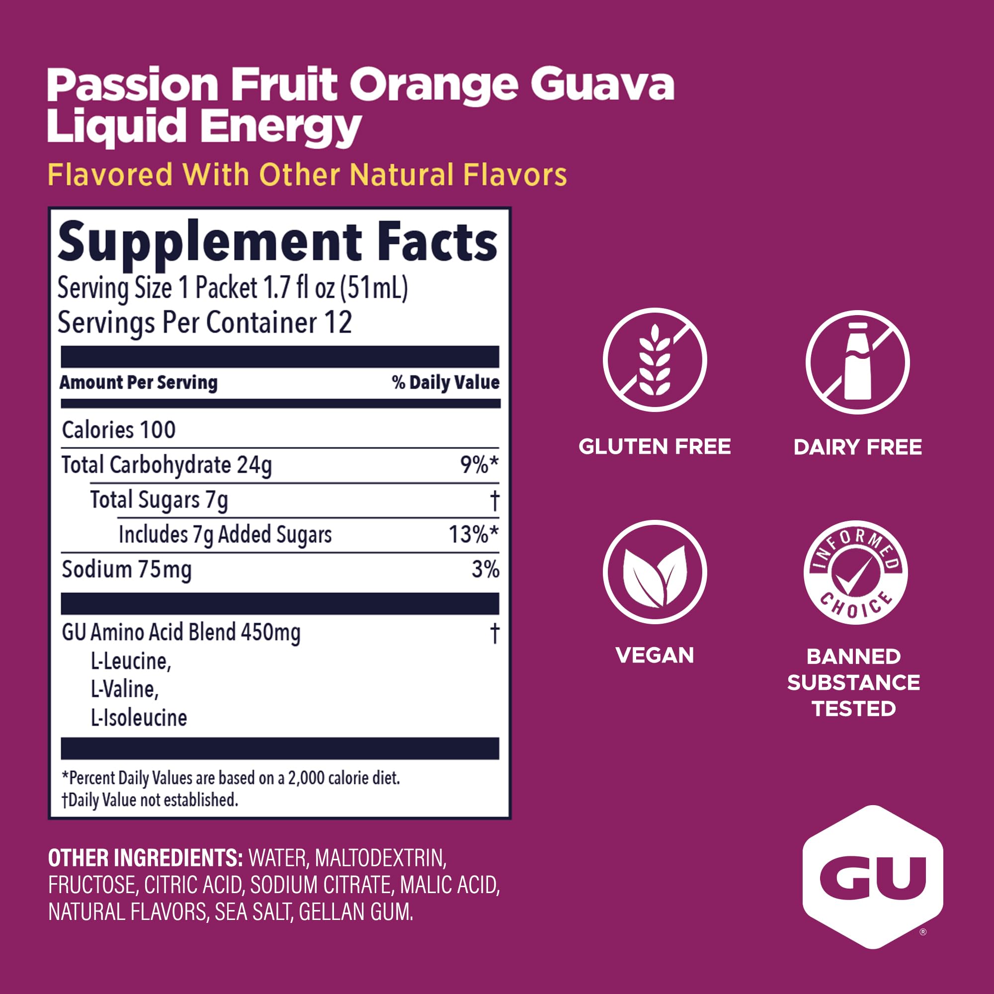 GU Energy, Liquid Energy, Passion Fruit Orange Guava - 12 Count