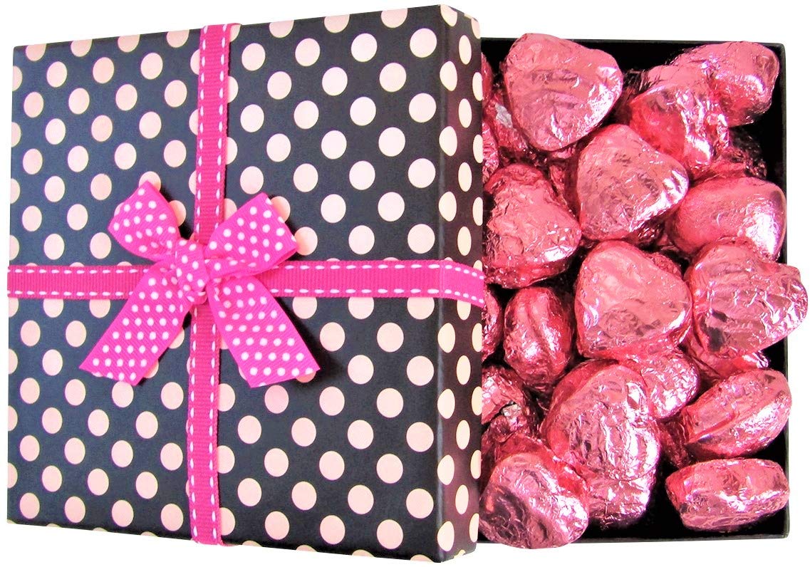 Valentines Chocolate Raspberry Cremes Hearts Pokodots Gift Box by It's Delish - Valentines Day Gift - Pink Foil Wrapped - Anniversary Fathers Mothers