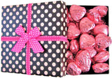 Valentines Chocolate Raspberry Cremes Hearts Pokodots Gift Box by It's Delish - Valentines Day Gift - Pink Foil Wrapped - Anniversary Fathers Mothers