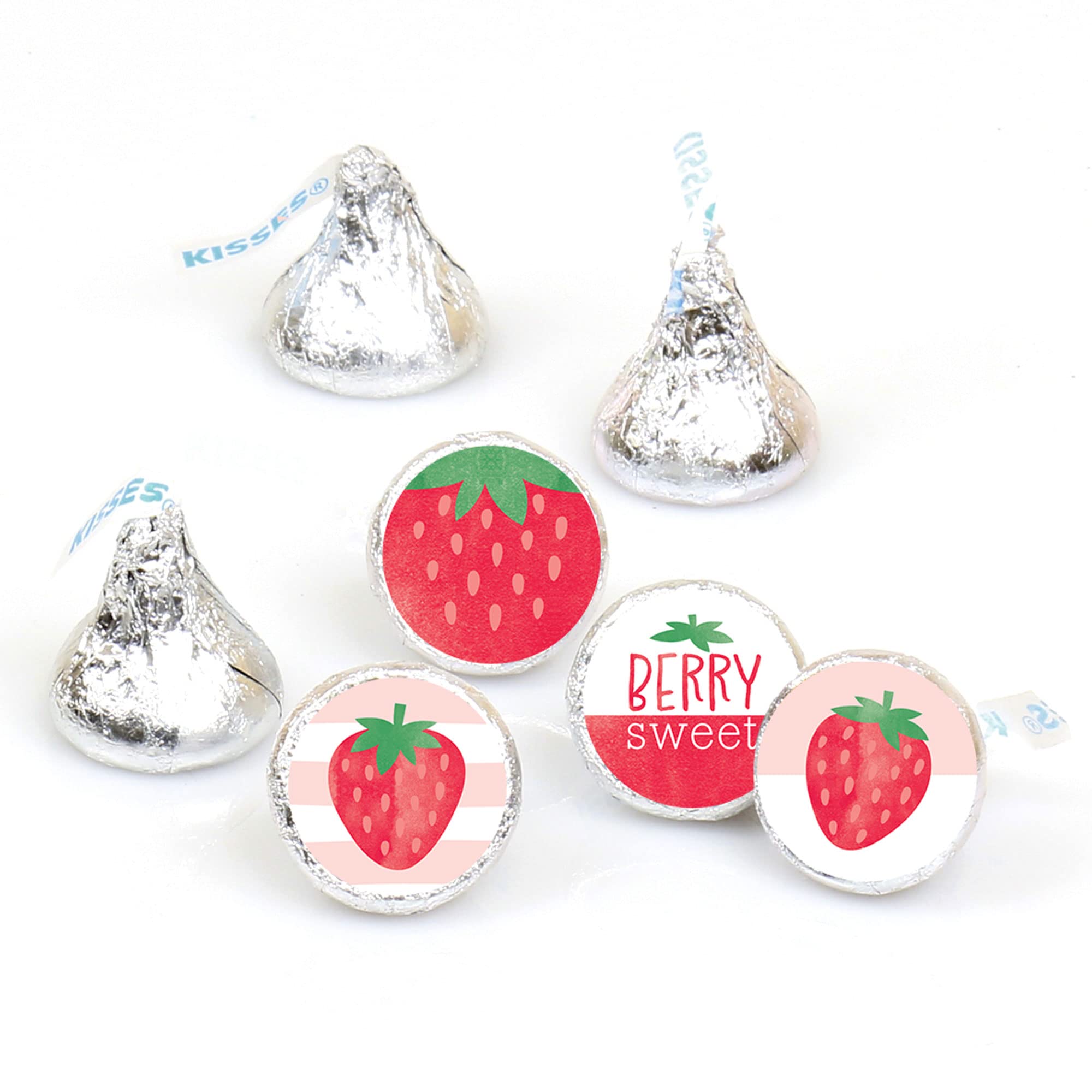 Big Dot of Happiness Berry Sweet Strawberry - Fruit Themed Birthday Party or Baby Shower Round Candy Sticker Favors - Labels Fit Chocolate Candy (1