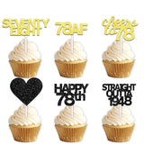 18pcs Black Gold Glitter Dessert Cupcake Pick for Straight Outta 1948 Cheer to 78 Years Old Theme Decor Supplies Happy 78th Birthday Party Decoration