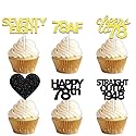 18pcs Black Gold Glitter Dessert Cupcake Pick for Straight Outta 1948 Cheer to 78 Years Old Theme Decor Supplies Happy 78th Birthday Party Decoration