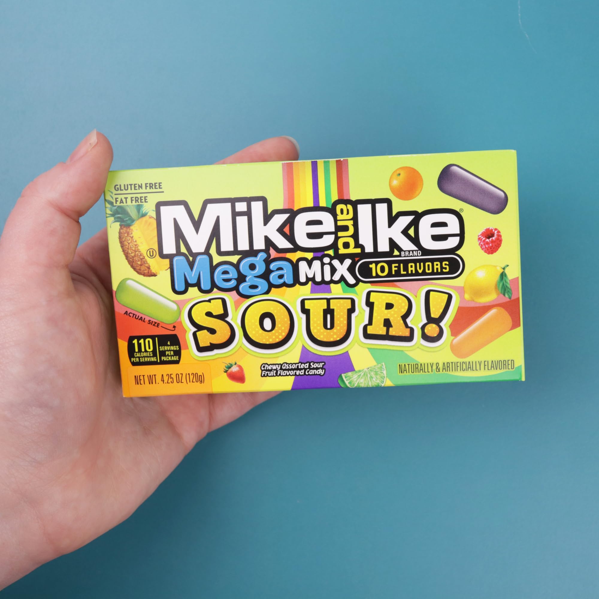 Mike and Ike Mega Mix Sour, Assorted Chewy Candies, Movie Night Snacks, 10 Fruit Flavors, 4.25 Ounces (Pack of 3)